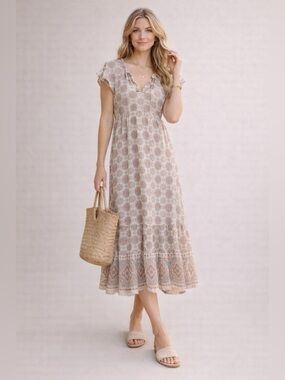 Blu Pepper Boho Midi Dress Paisley Medallion Cottagecore Spring M